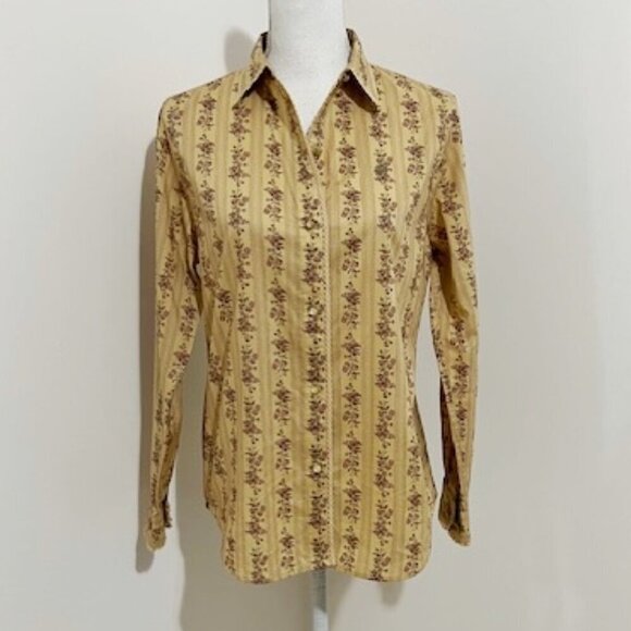 Lauren Ralph Lauren Vintage Tan Floral Button Top Pearl Buttons Cottagecore Sm - Picture 1 of 8